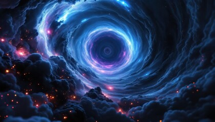 Obraz premium Vibrant cosmic vortex with swirling nebula and distant stars