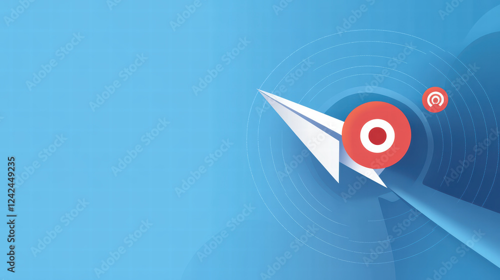 Poster paper airplane symbolizing innovation and progress in business context, soaring through blue backgro