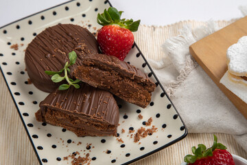 Chocolate alfajores stuffed biscuits argentinian peruvian sweet dessert food