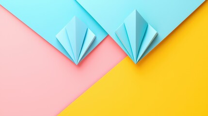 Fototapeta premium Colorful Geometric Paper Shapes on Pastel Backgrounds