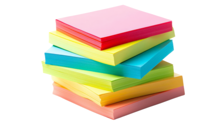 Stack of sticky notes isolate on transparent background, PNG file