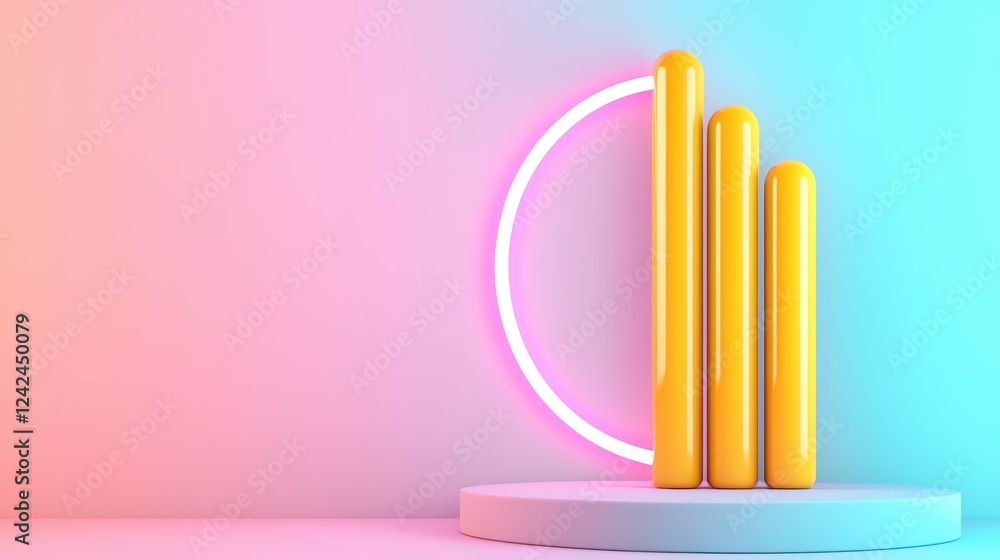 Poster bright minimalist graph design with neon colors and circles