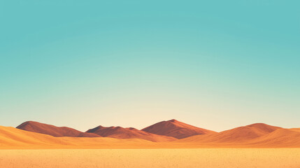 minimalist desert landscape with clear blue sky and distant sand dunes