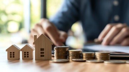 Real estate investor calculating rental income returns, property investment strategy, financial growth, wealth building, copy space.