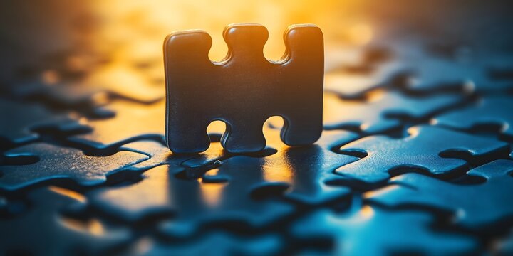 The Missing Piece: A single puzzle piece, illuminated by a warm golden light, stands out amongst a sea of unplaced pieces.  The image evokes a sense of hope and the potential for completion.