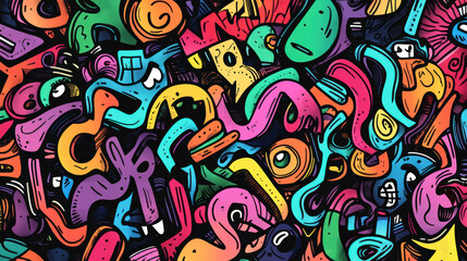 vibrant mix of colorful doodle shapes and abstract designs creates playful and energetic visual experience. lively patterns evoke sense of creativity and fun