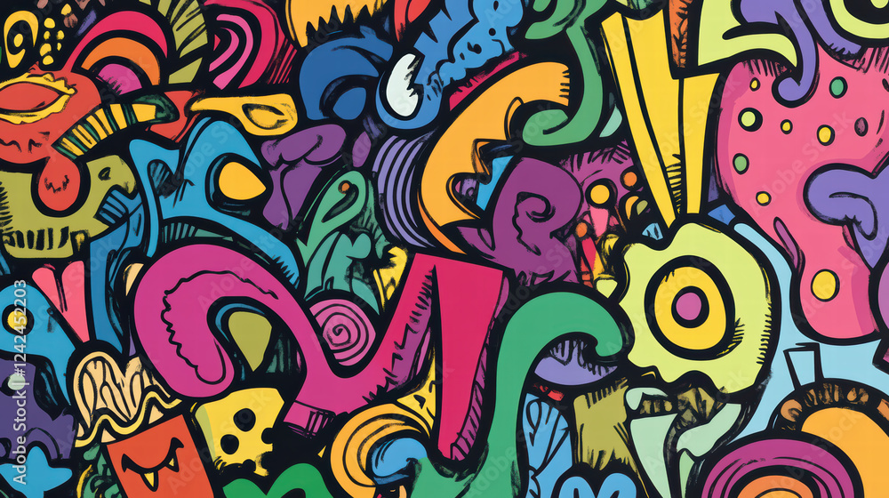 Poster vibrant doodle shapes in colorful abstract design featuring playful patterns and whimsical forms. th