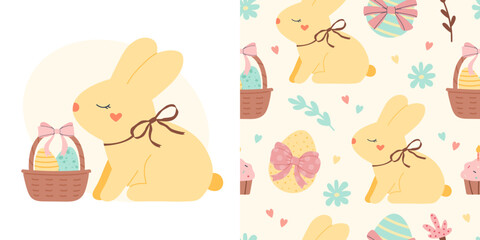 Seamless pattern with yellow easter bunny