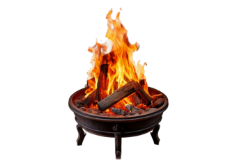 Fire pit with wood burning isolated on transparent or white background
