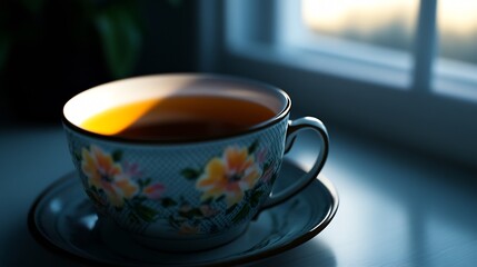Fototapeta premium Serene Morning Tea by the Window