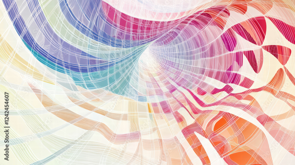 Poster colorful abstract geometric shapes create vibrant grid pattern, showcasing blend of soft hues and in