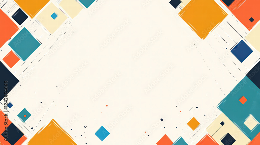 Poster colorful abstract geometric shapes create vibrant border pattern, featuring squares and rectangles i