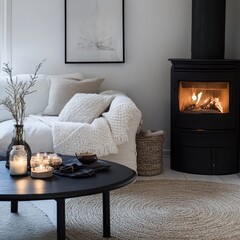 Cozy winter evening living room indoor home decor warm atmosphere inviting view comfort concept