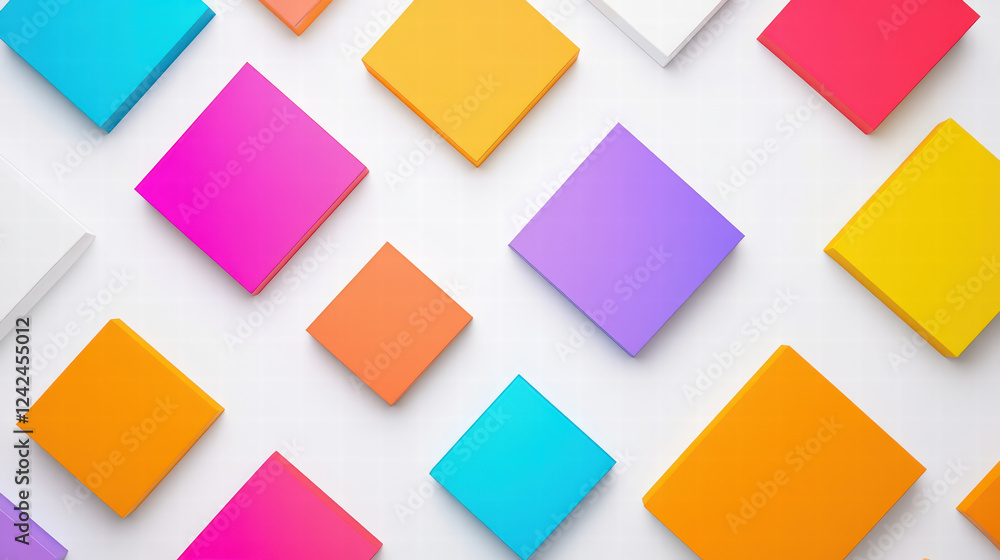 Poster colorful abstract geometric shapes create vibrant grid pattern, showcasing various sizes and colors 