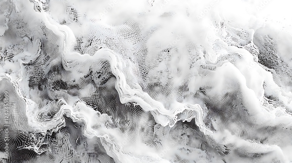 Poster engage with glitch art stippled dotwork in dynamic flow lines, presented in ultra-high definition qu