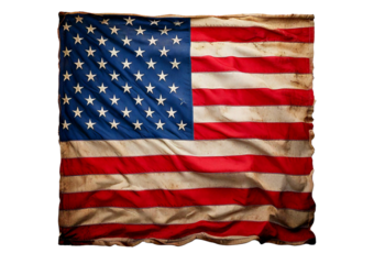 American flag with a vintage, worn appearance, isolated on transparent or white background