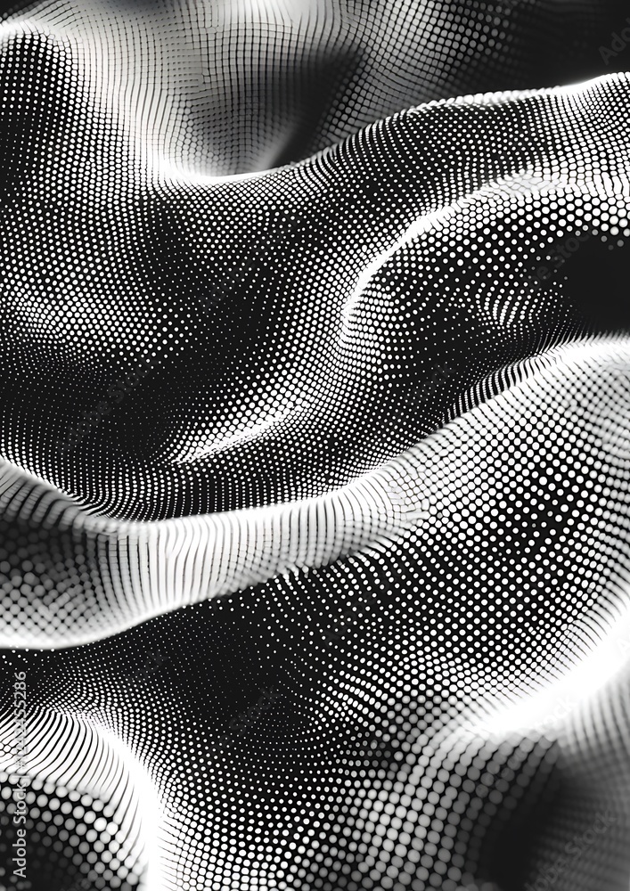 Poster engage with glitch art stippled dotwork in dynamic flow lines presented in ultra-high definition qua
