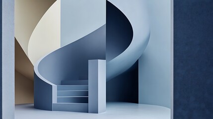 Fototapeta premium Modern blue spiral staircase interior