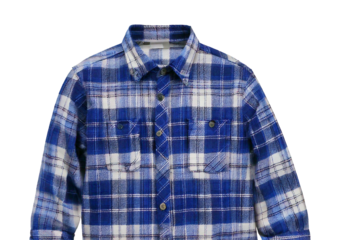 Blue and White Plaid Flannel Shirt isolated on transparent or white background