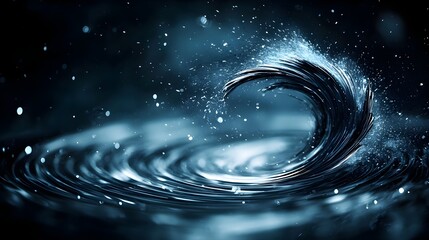 Dark Blue Abstract Wave with Particles