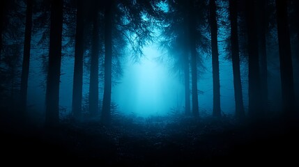 Dark Blue Forest Path at Night