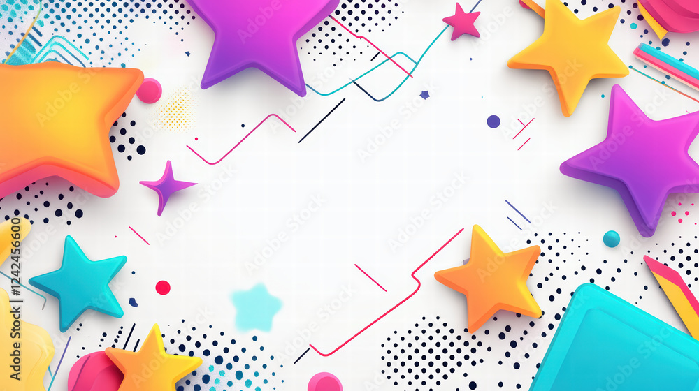 Aufkleber colorful abstract geometric shapes with stars and dots create vibrant border pattern. this playful d