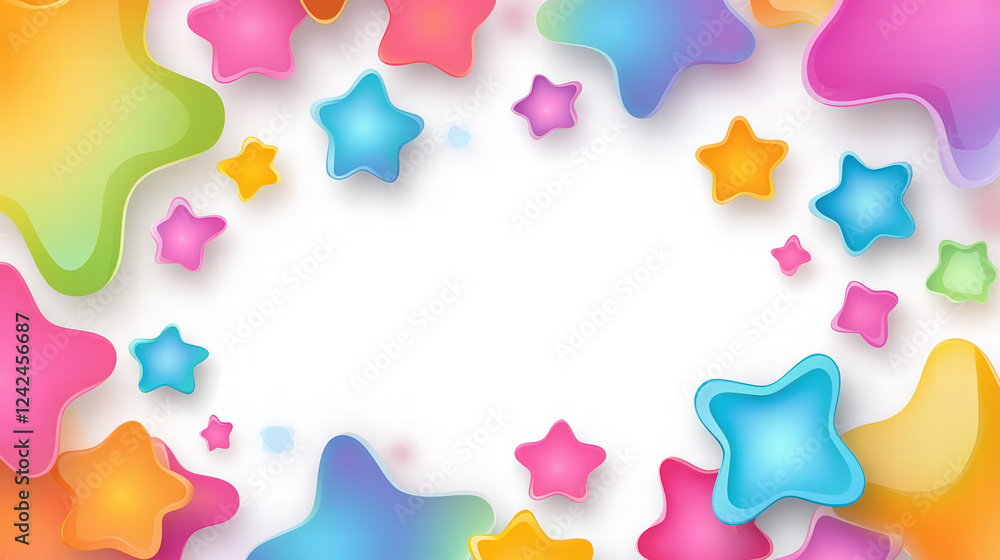 Poster colorful abstract geometric shapes in vibrant hues create playful border pattern. design features st
