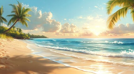 Beach Backgrounds Tropical beach backgrounds with golden sands, crystal-clear waters, and warm sunsets, providing a relaxing and vibrant atmosphere perfect for vacation-themed designs.