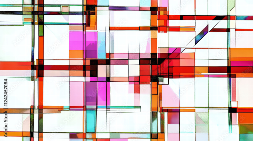Aufkleber colorful abstract geometric shapes create vibrant grid pattern, showcasing blend of transparency and