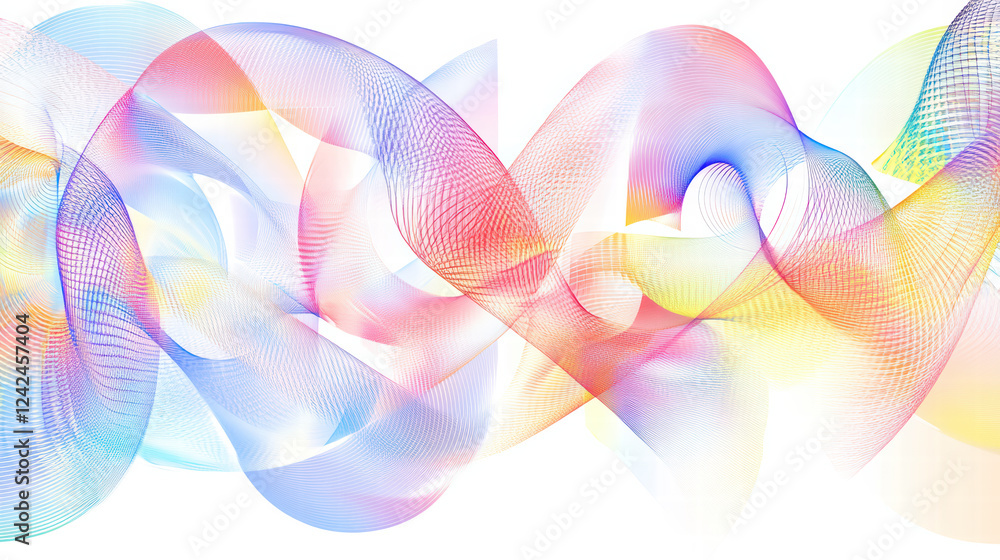Poster colorful abstract geometric shapes create vibrant, flowing pattern with soft gradients and intricate
