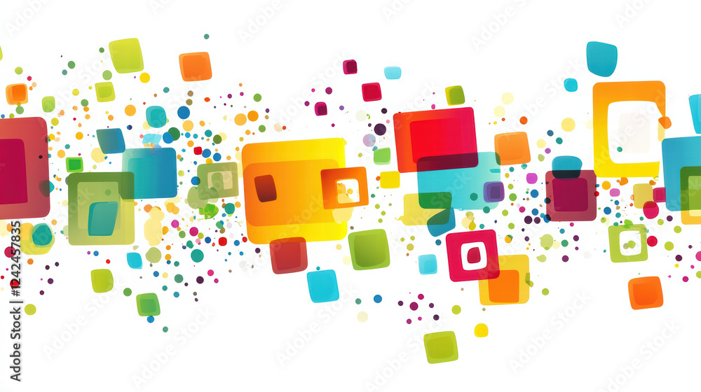 Poster colorful abstract geometric shapes create vibrant grid pattern, showcasing lively mix of squares and