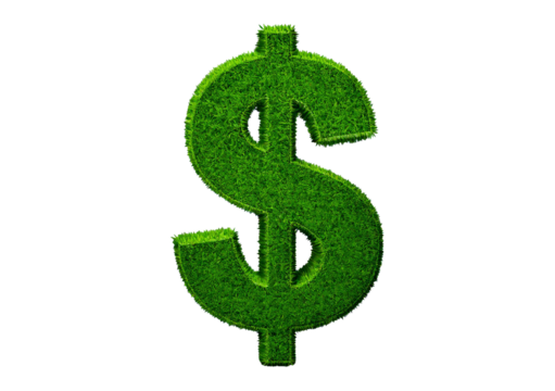 Green dollar sign for wealth isolated on transparent or white background