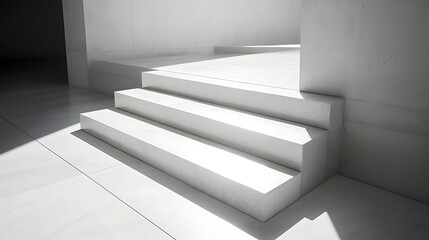 Obraz premium Modern white stairs, sunlight, minimal interior, product display