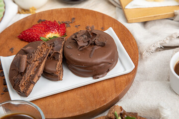 Chocolate alfajores stuffed biscuits argentinian peruvian sweet dessert food