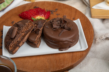 Chocolate alfajores stuffed biscuits argentinian peruvian sweet dessert food