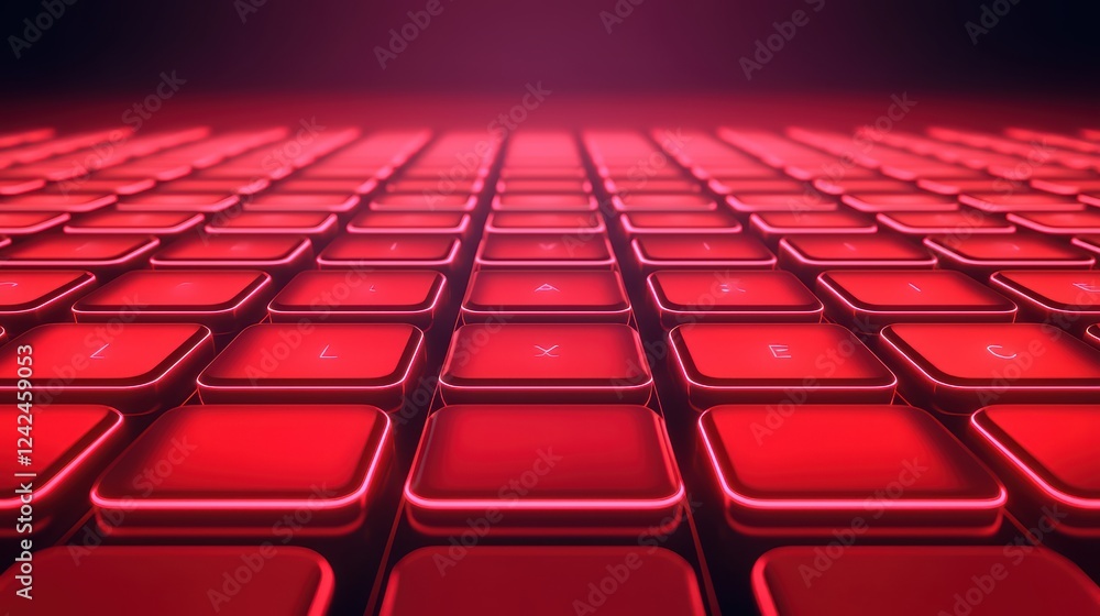 Poster red keyboard keys with soft glow and perspective view
