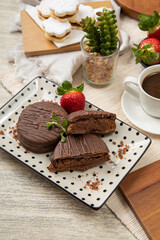 Chocolate alfajores stuffed biscuits argentinian peruvian sweet dessert food