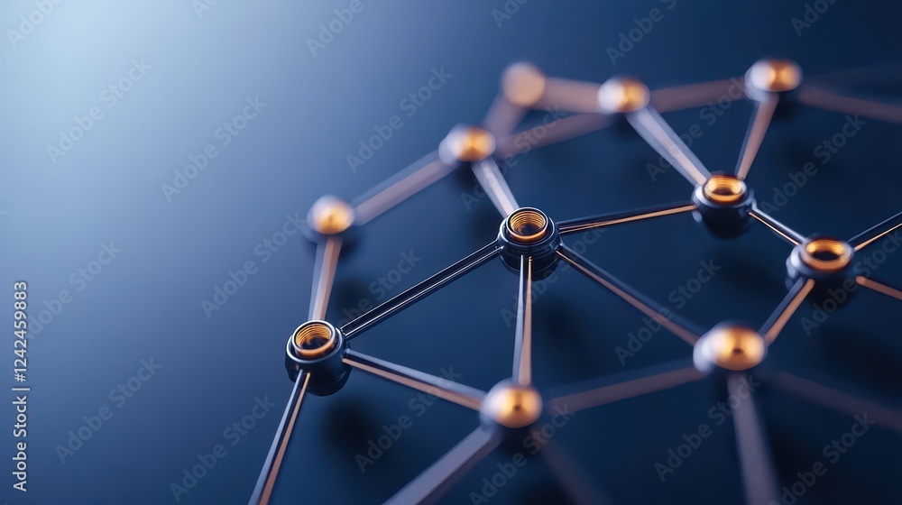 Poster abstract network structure with nodes and connections in blue light