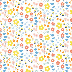 ボタニカルな花柄シームレスパターン春＊黄色ベースSpring