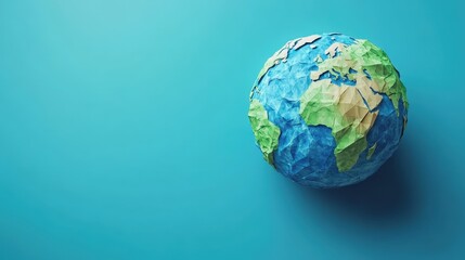 Detailed Paper Craft Globe Isolated on Vibrant Blue Background for Educational and Creative Projects, Suitable for Various Themes and Designs
