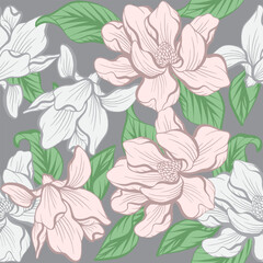 Magnolia flower seamles pattern for fabrics, wrapping paper or crafting