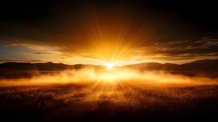Desert Sunset with Golden Rays and Dust Haze