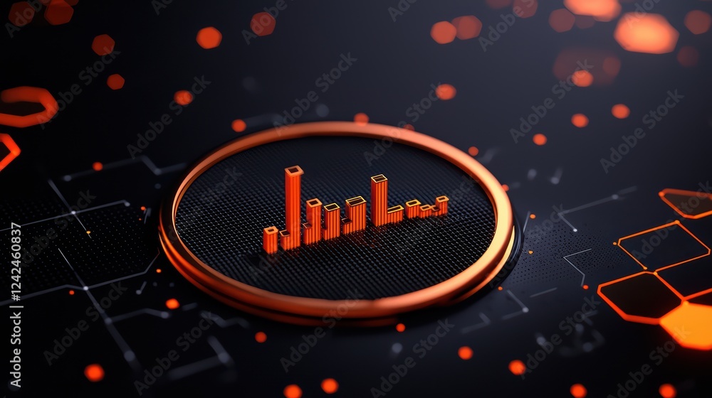Poster abstract data visualization with orange bars on dark background