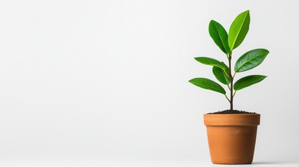Obraz premium Green Plant in Clay Pot with Bright White Background