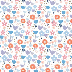 ボタニカルな花柄シームレスパターン春＊青ベースSpring