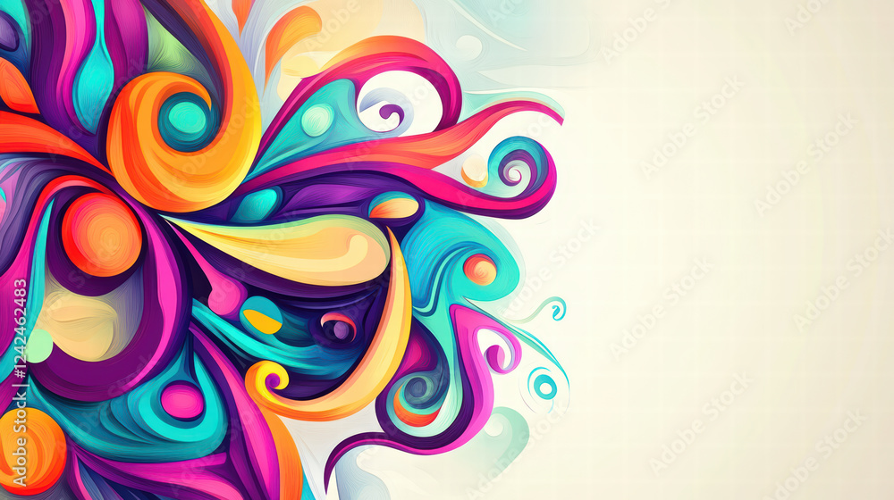 Poster dynamic doodle shapes in bright hues create vibrant and lively design, perfect for adding splash of 