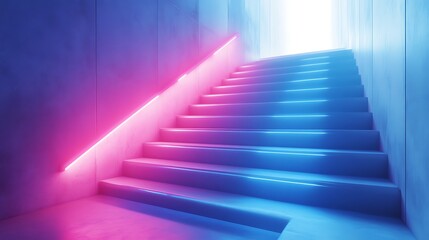 Fototapeta premium Neon stairs, glowing, abstract, futuristic, background