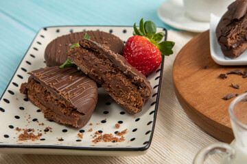 Chocolate alfajores stuffed biscuits argentinian peruvian sweet dessert food