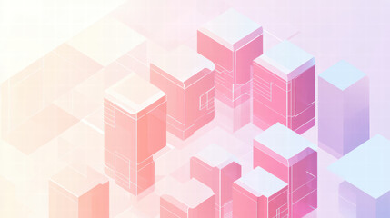 Engaging isometric graphic of abstract cloud database technology with colorful geometric shapes and structures, representing modern digital solutions and innovation