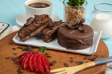 Chocolate alfajores stuffed biscuits argentinian peruvian sweet dessert food